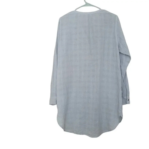 Wrap London Women's Button-Up Tunic Top Size 2 Blue Linen Long Sleeves V-Neck - Picture 3 of 10